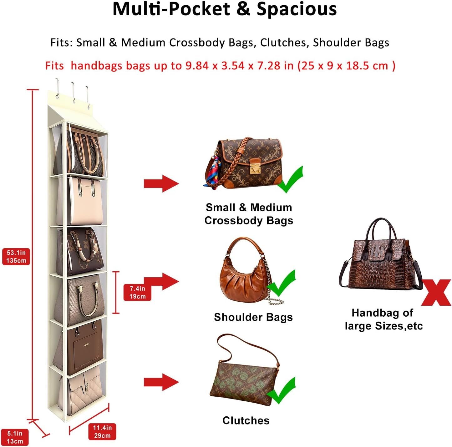 Handtaschen-Organizer für 6 Taschen, Small Cremeweiss
