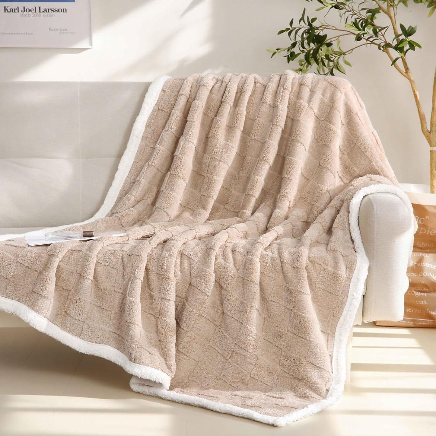Doppellagige Sherpa-Fleecedecke 150x200 cm, 60"*80" Beige-2
