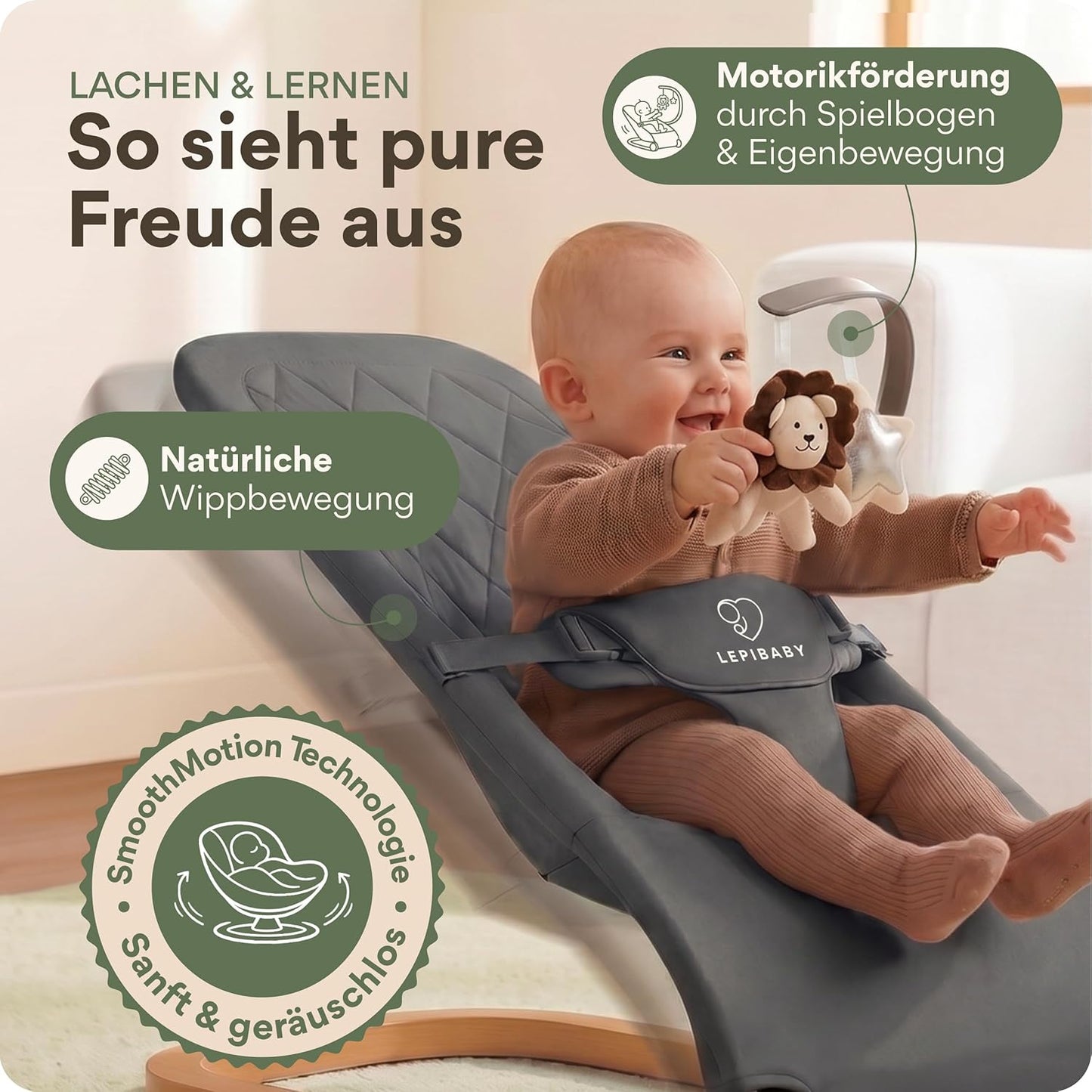 Faltbare Babywippe mit Spielbogen, Grau