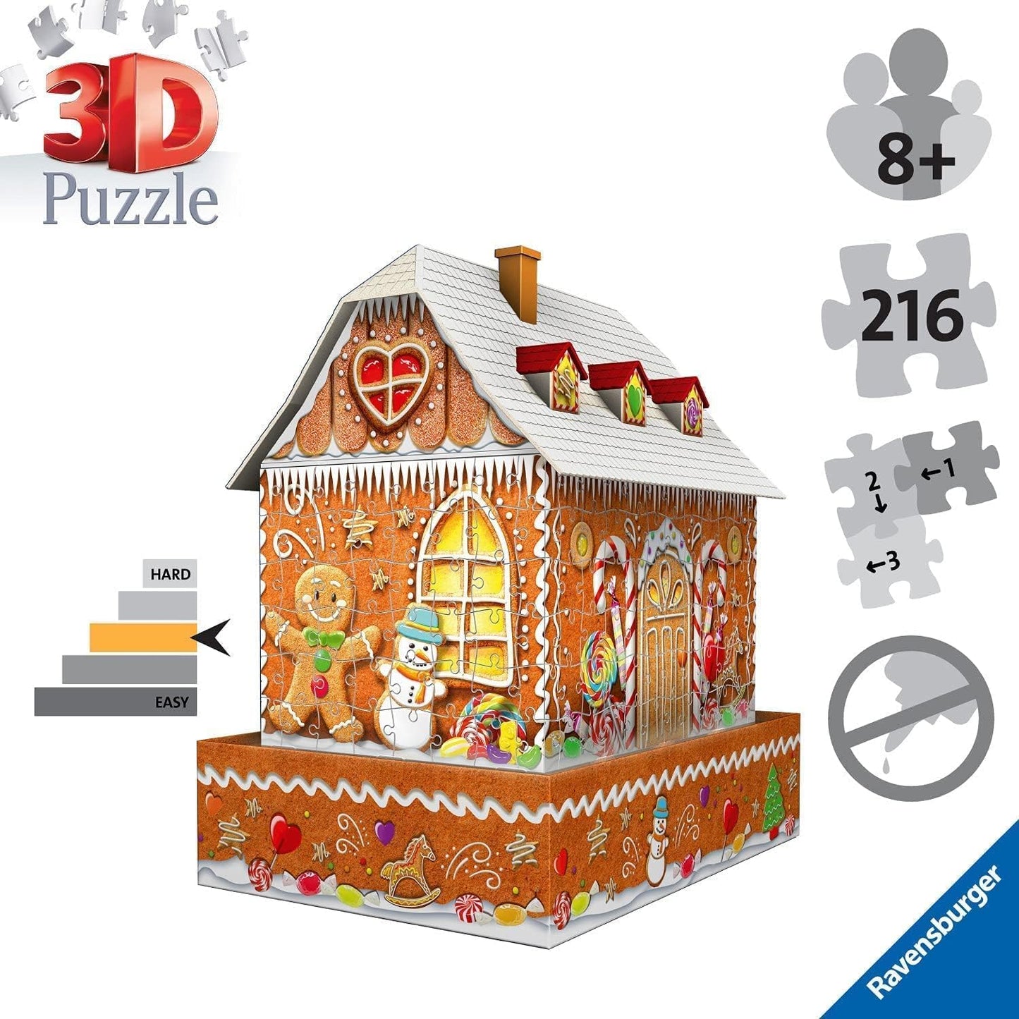 3D Puzzle Lebkuchenhaus mit LED-Beleuchtung, Single