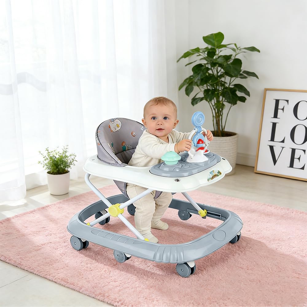 Höhenverstellbarer Lauflernwagen mit Musikfunktion, 67*72*92cm-Grau.