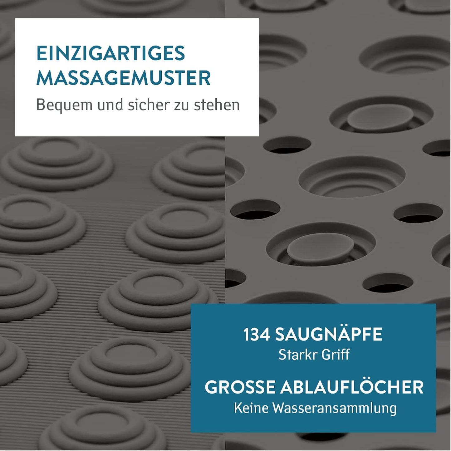 Detail Duschmatte, rutschfest, maschinenwaschbar, Schwarz Detail