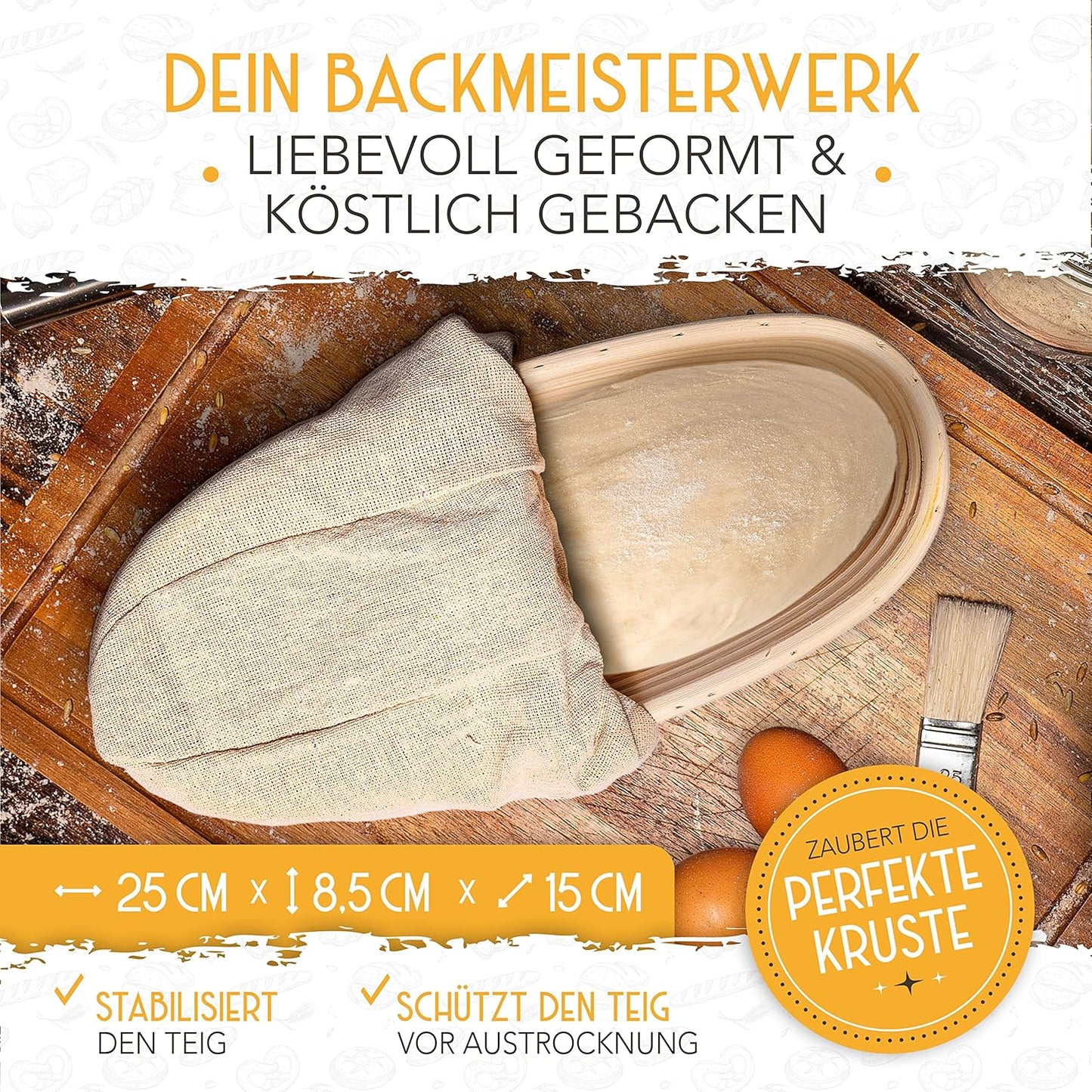 Gärkörbchen Set für Brotbacken, Bäckermesser + Gärkorb-Set 23+25cm