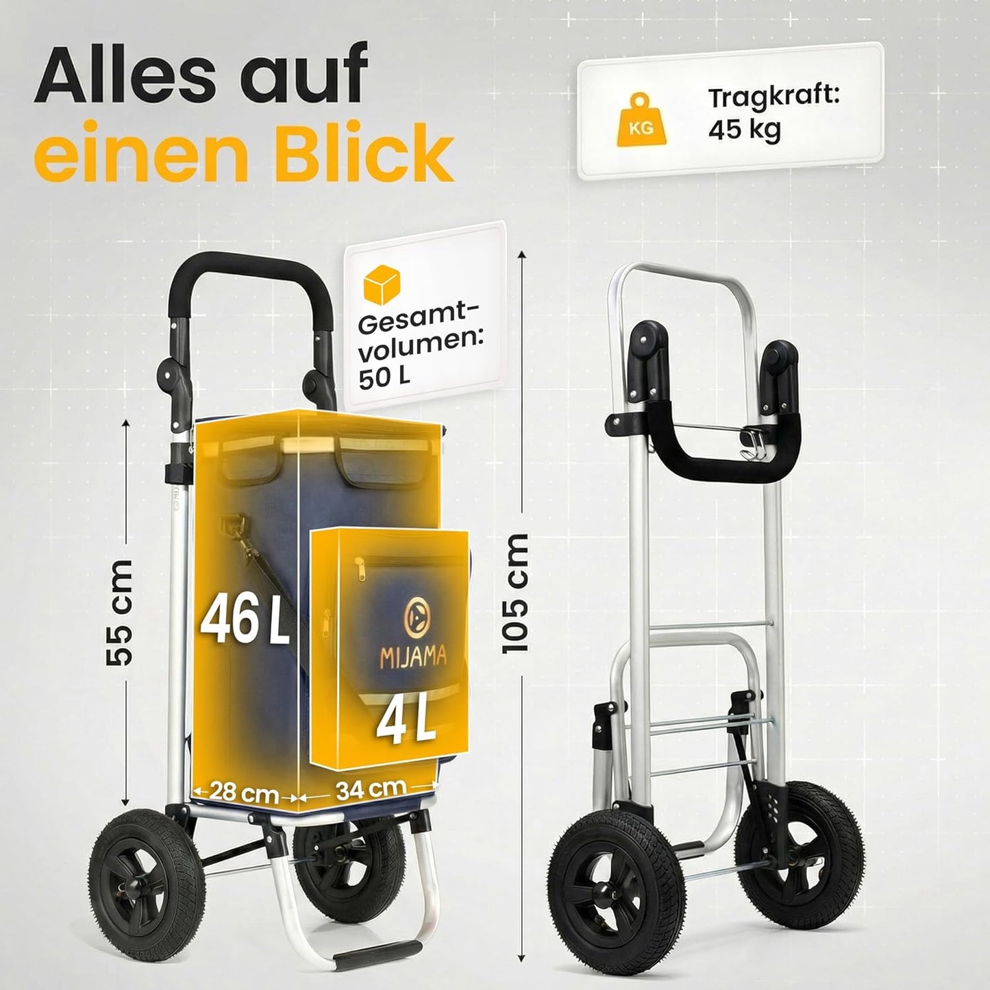 Einkaufstrolley mit grossen Lufträdern, klappbar, Dunkelblau