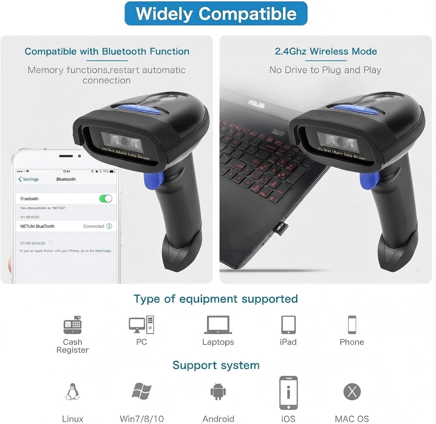 NT-1228BC Bluetooth CCD Barcode Scanner, kabellos 1D Imager, NT-1228BC