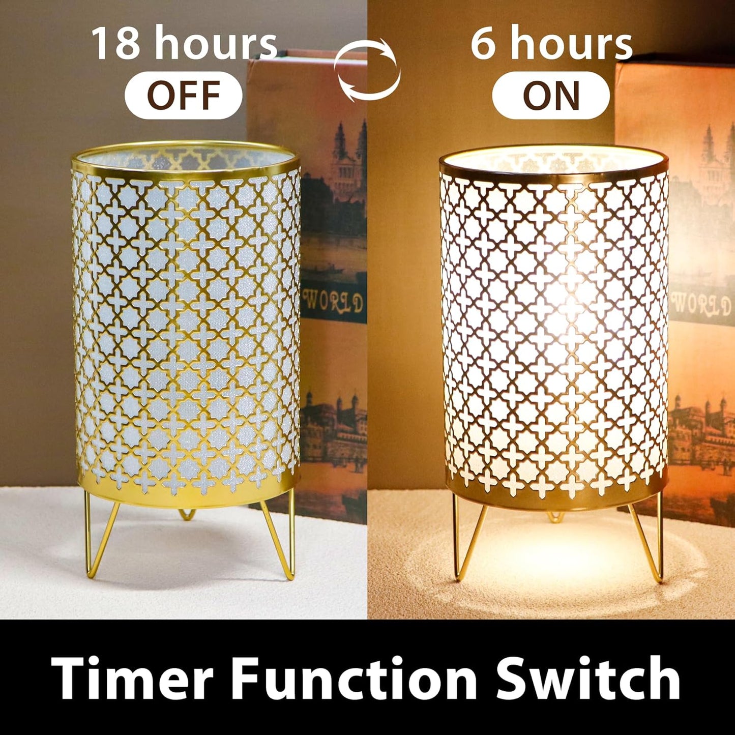 2er-Set Batteriebetriebene Tischlampe mit Timer, Gold
