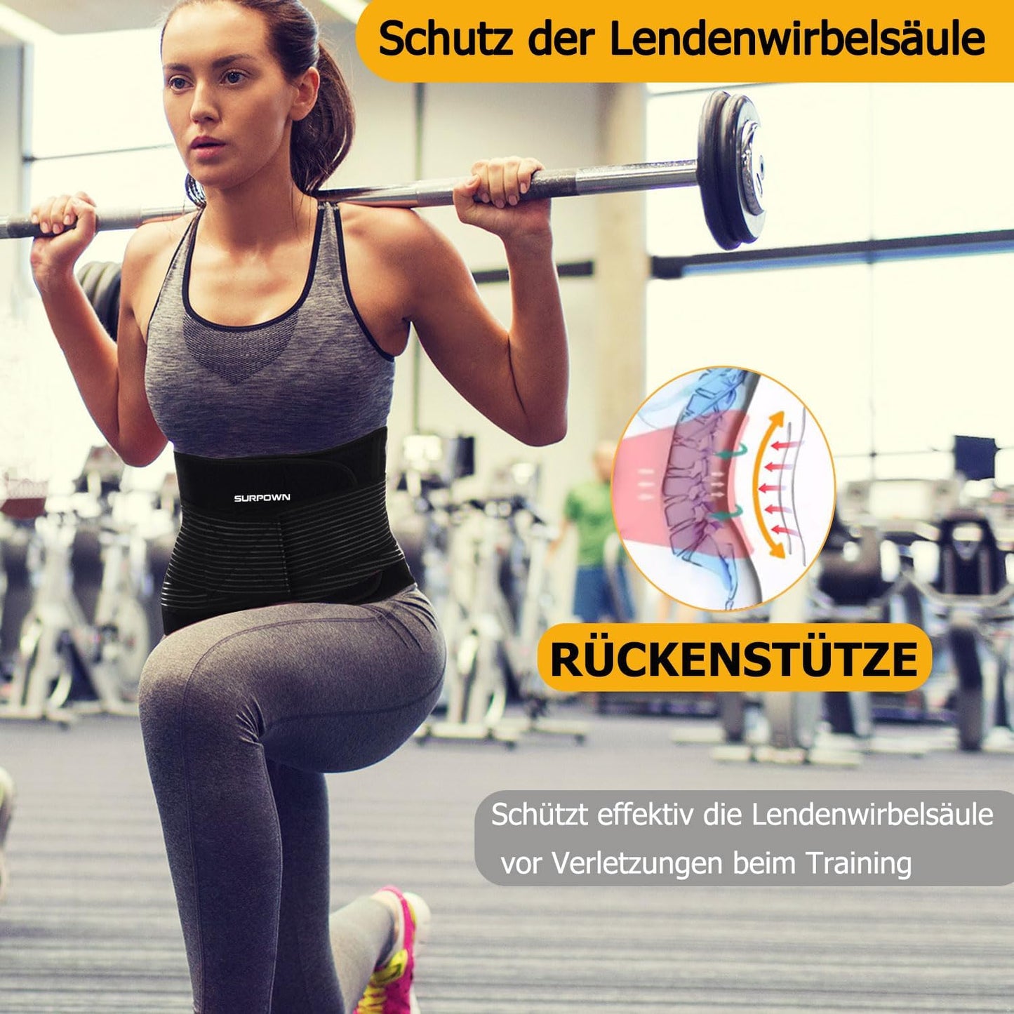 Bauchweg- und Schwitzgürtel mit Rückenstütze, Schwarz M