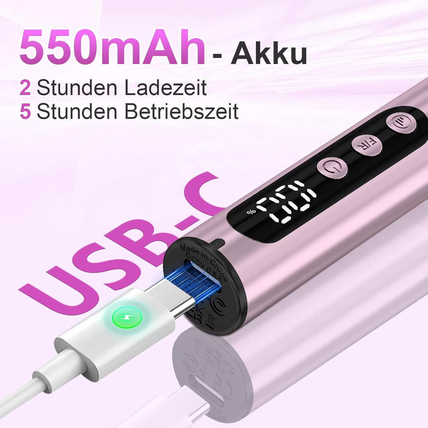 Kabelloser 12-in-1 Nagelfräser, 35000 U/Min, Rosa