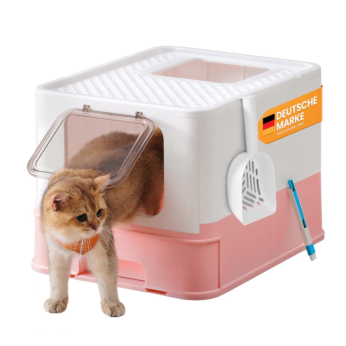 Katzenklo mit Deckel, Einzeln - Gross Weiss + Pastellrosa
