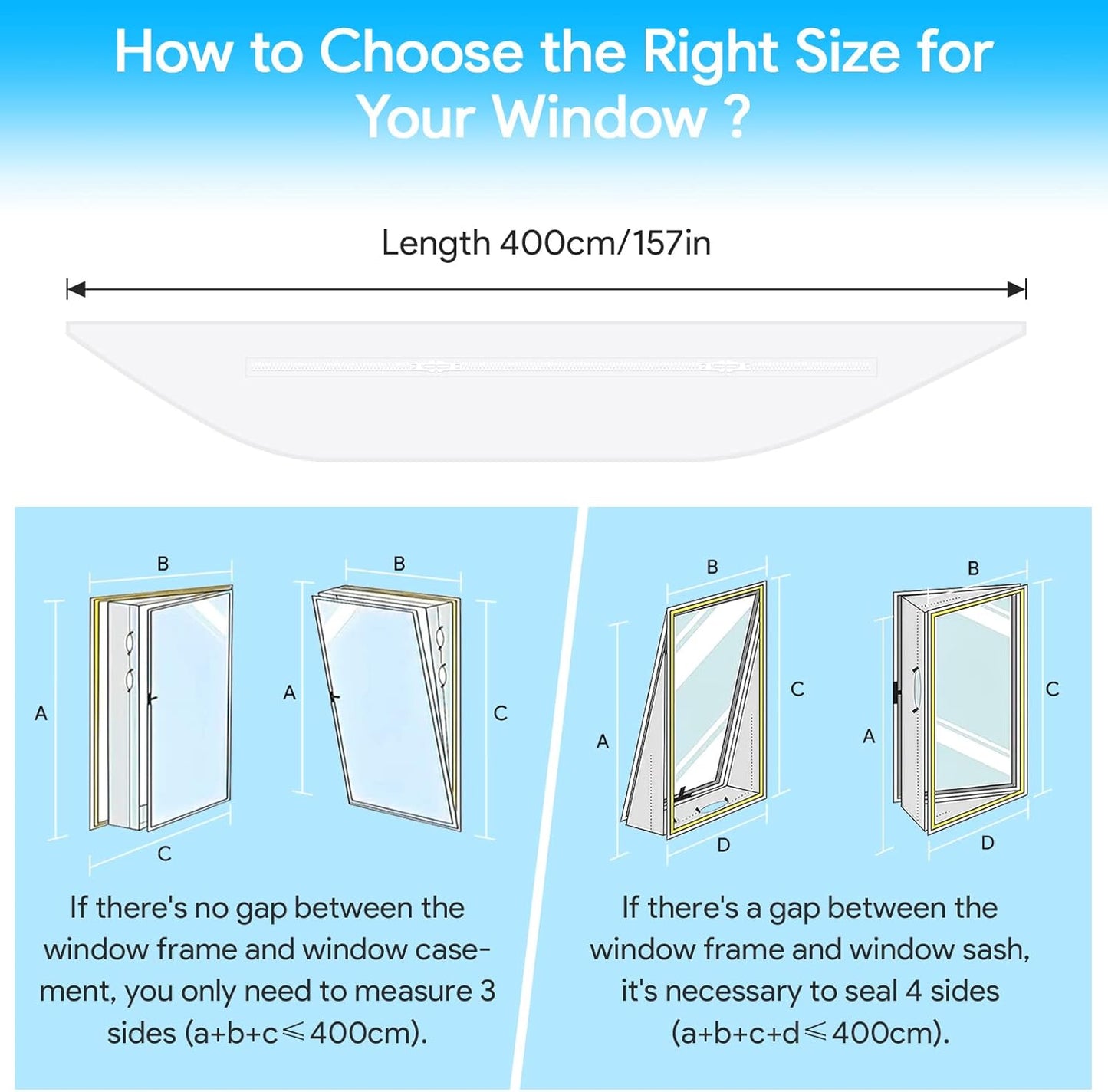Fensterabdichtung für mobile Klimageräte (400 cm), Weiß 400cm