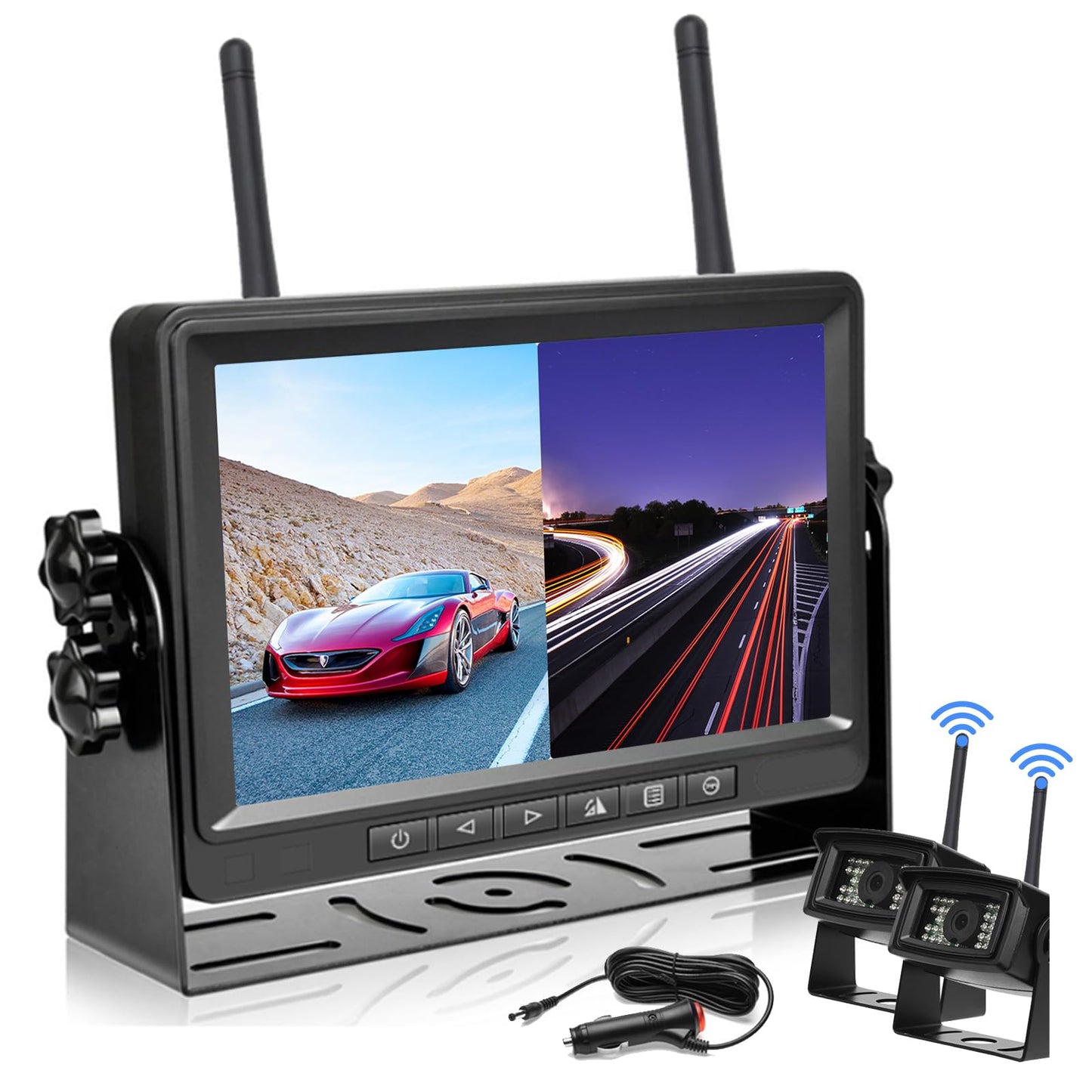 Kabellose Rückfahrkamera mit 7-Zoll HD-Monitor und 2 Kameras, mit 2 digitalen kabellosen Rückfahrkameras