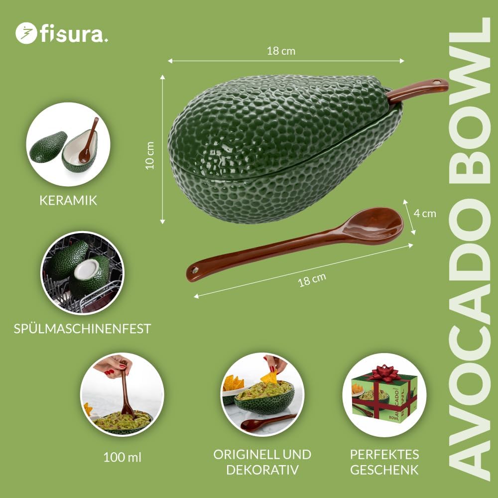 Guacamole-Schale mit Löffel, Avocado, Grün