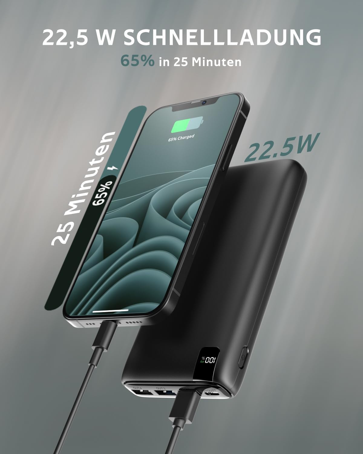 Powerbank 26800mAh mit Schnellladefunktion, Schwarz