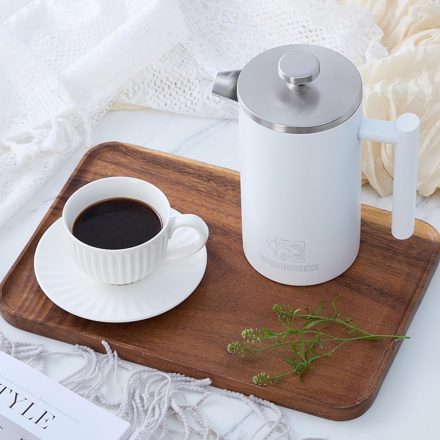 French Press Set, Mattweiß 1 Liter