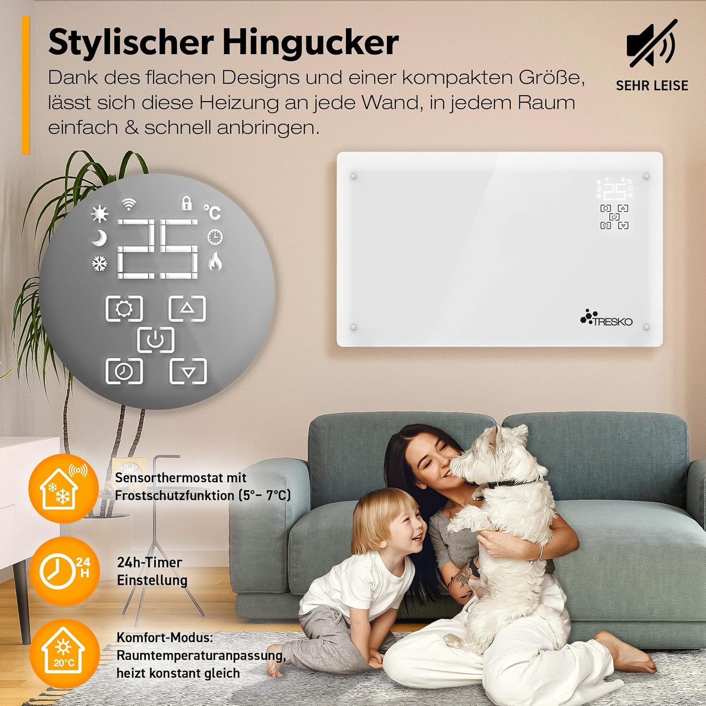 Glaskonvektor, 1500W, Weiss / 1500 Watt