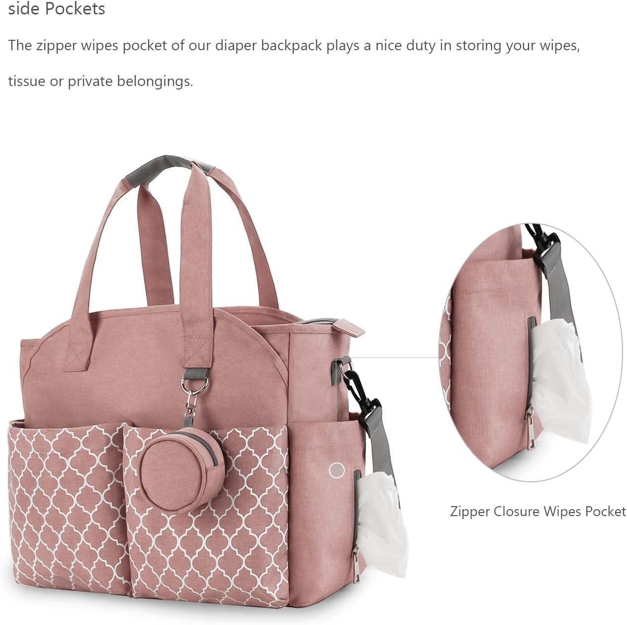 Wickeltasche mit integrierter Wickelstation für Reisen, Rosa