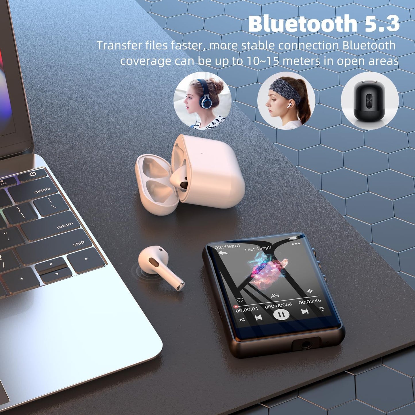 Tragbarer MP3-Player mit Bluetooth und Touchscreen, Space Schwarz