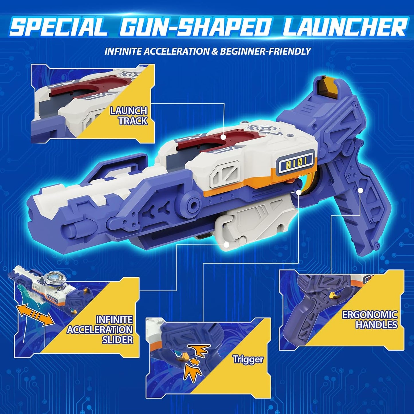 S7 Kreisel mit modularer Arena und Pistolenwerfer, Blau Rot