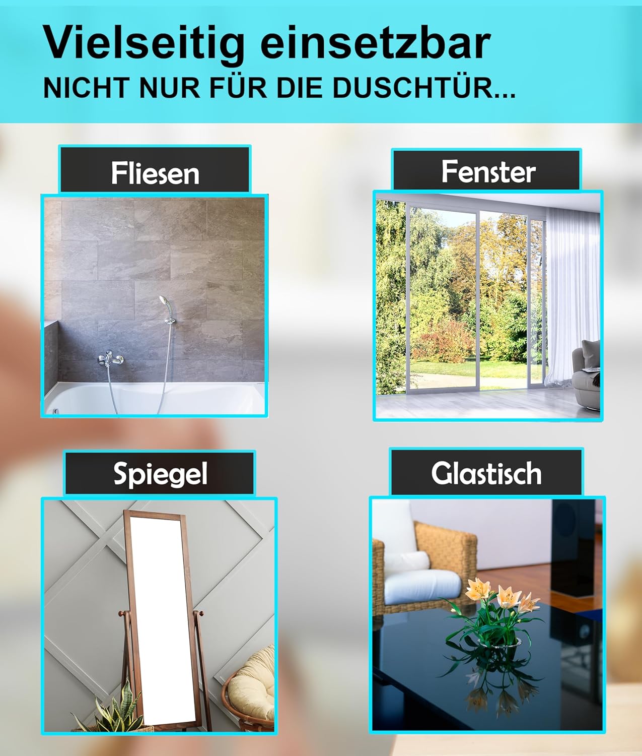 Duschabzieher mit Halterung, 28 cm Duschabzieher Grau