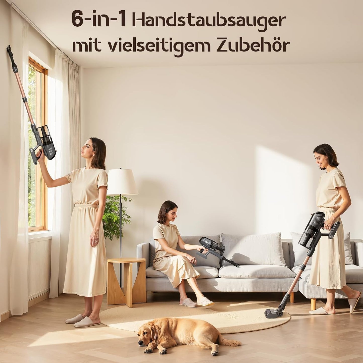 Kabelloser Akkustaubsauger mit LED-Leuchten, Grau