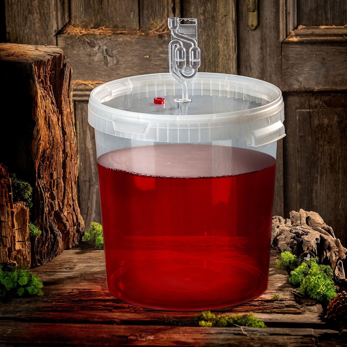 Gäreimer-Set mit Gärröhrchen & Gummistopfen, + Gärröhrchen & Gummistopfen 33l, Transparent
