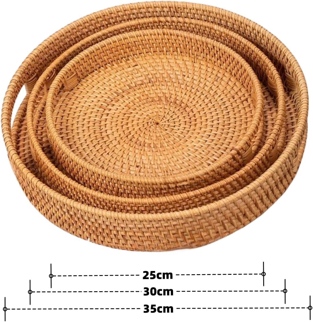3er-Set Rundes Serviertablett aus Rattan, 3er-set: 25 Cm, 30 Cm, 35 Cm