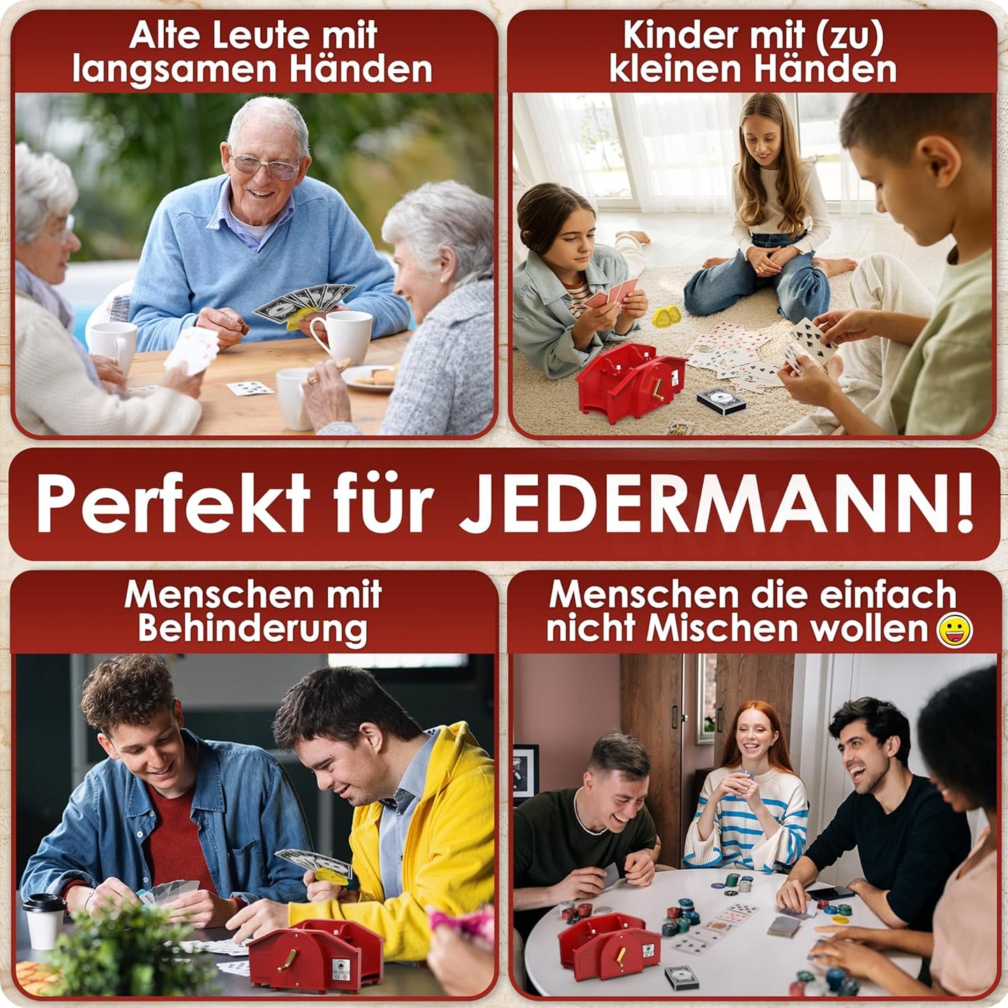 Kartenmischmaschine mit Kurbel & Kartenset, Rot