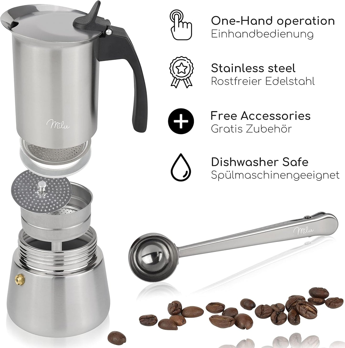 Espressokocher Set, Schwarz 4 Tassen (200ml)