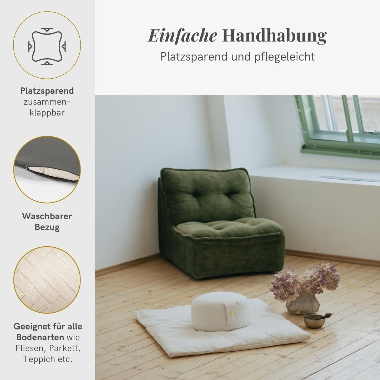 Meditationsmatte Zabuton Deluxe, 4 cm Anthrazitgrau