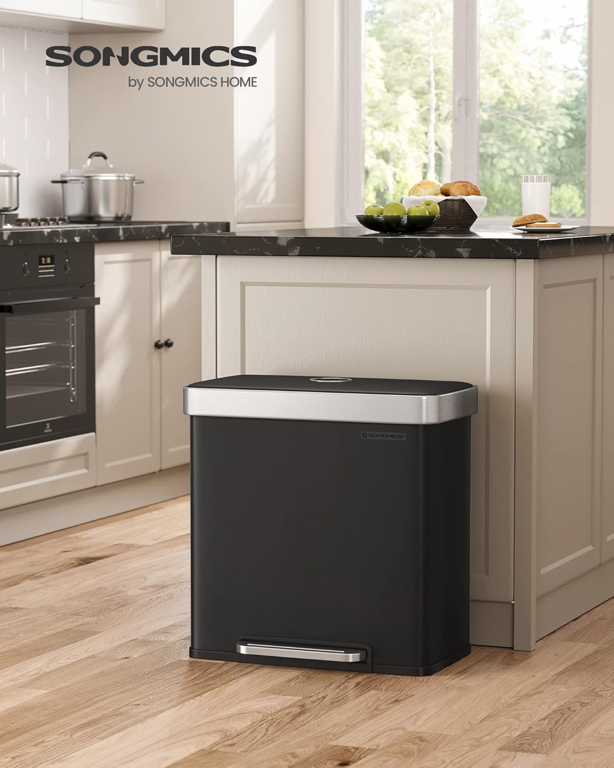 Softclose Mülltrennsystem 2 x 30 Liter, Rabenschwarz