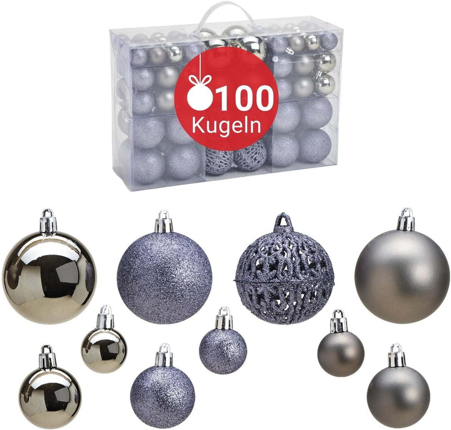 Weihnachtskugeln-Set, 100, Grau