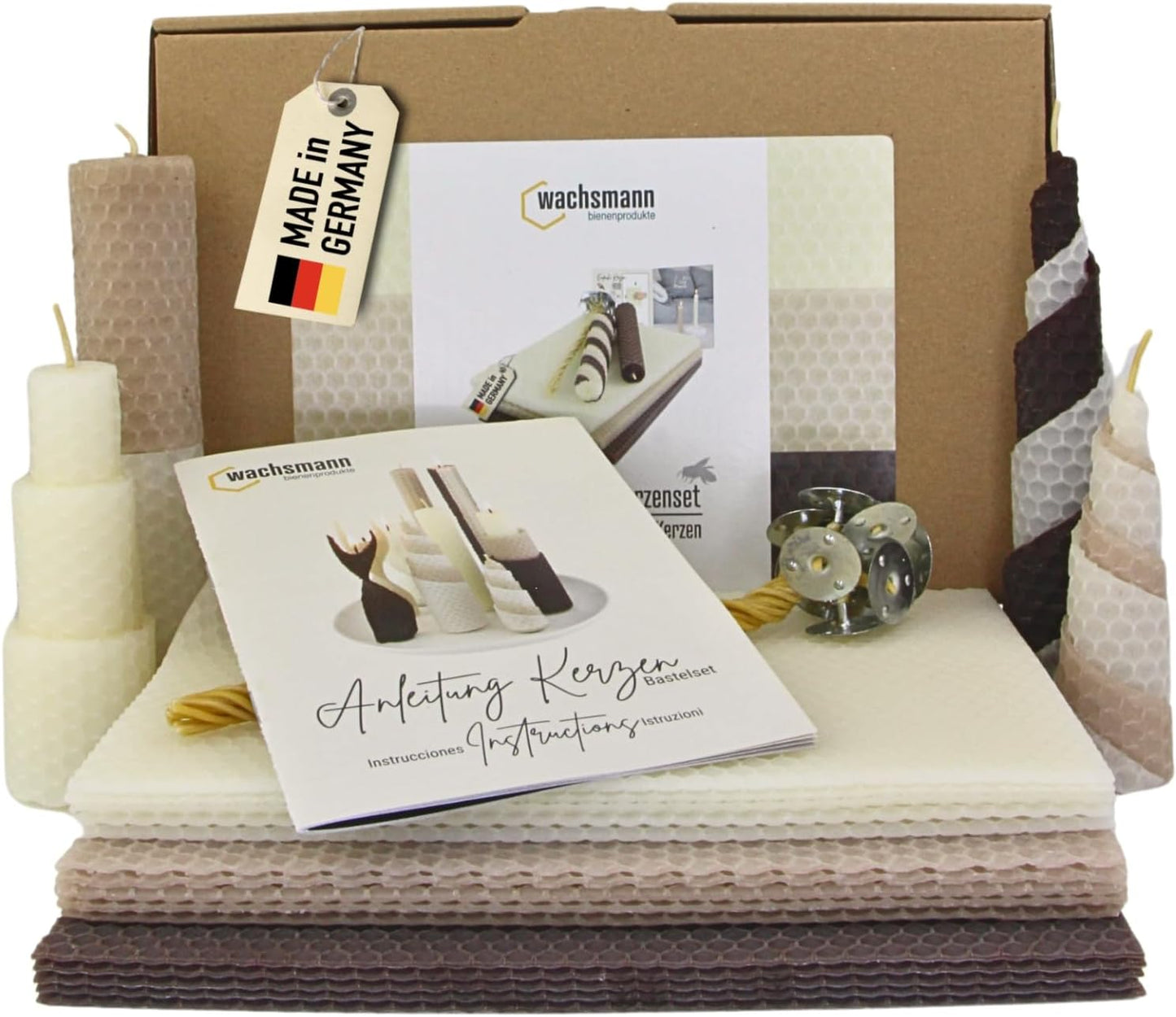 30-teiliges Bienenwachs-Kerzen-Set mit Bienenwachsplatten und Hanfdochten, Weiß, beige, braun