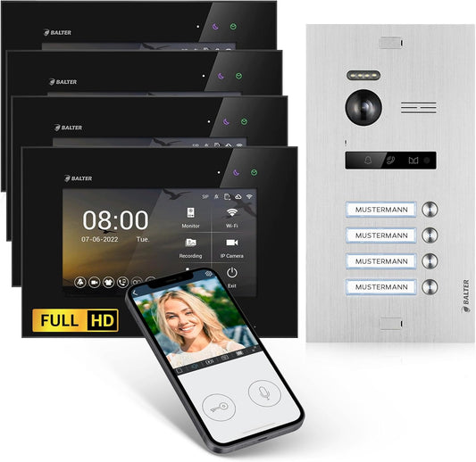 EVO-HD Video Türsprechanlage für 4 Familienhaus, 4 Familienhaus, mit App D.silber/Schwarz