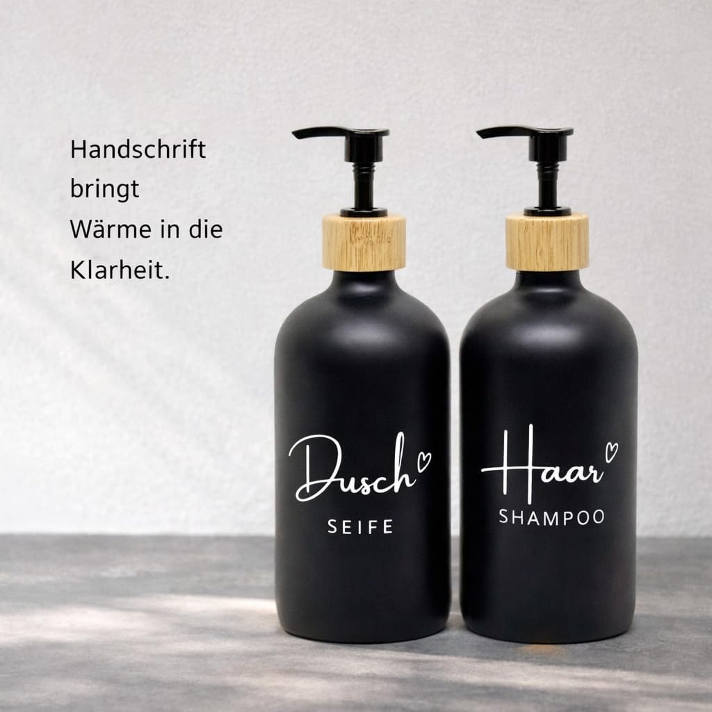 2er-Set Seifenspender für Duschseife & Haarshampoo, Schwarz Duschseife & Haarshampoo – Bambus Pump