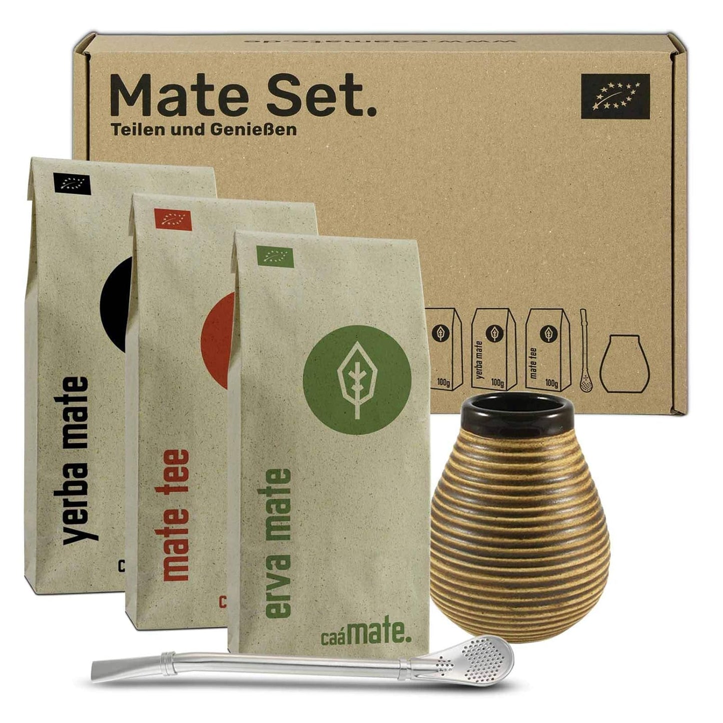 Mate Tee Set mit Keramikbecher und Bombilla, vintage