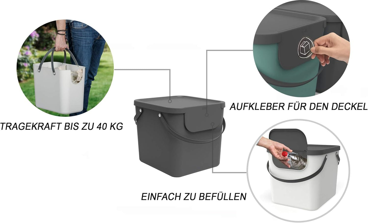 2-teiliges Mülltrennsystem, Anthrazit/Blau / 40 Liter