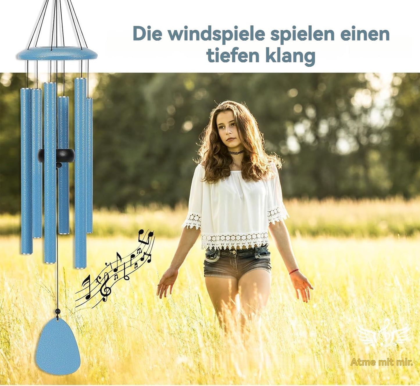 Windspiel mit 6 Röhren, 32" Blau