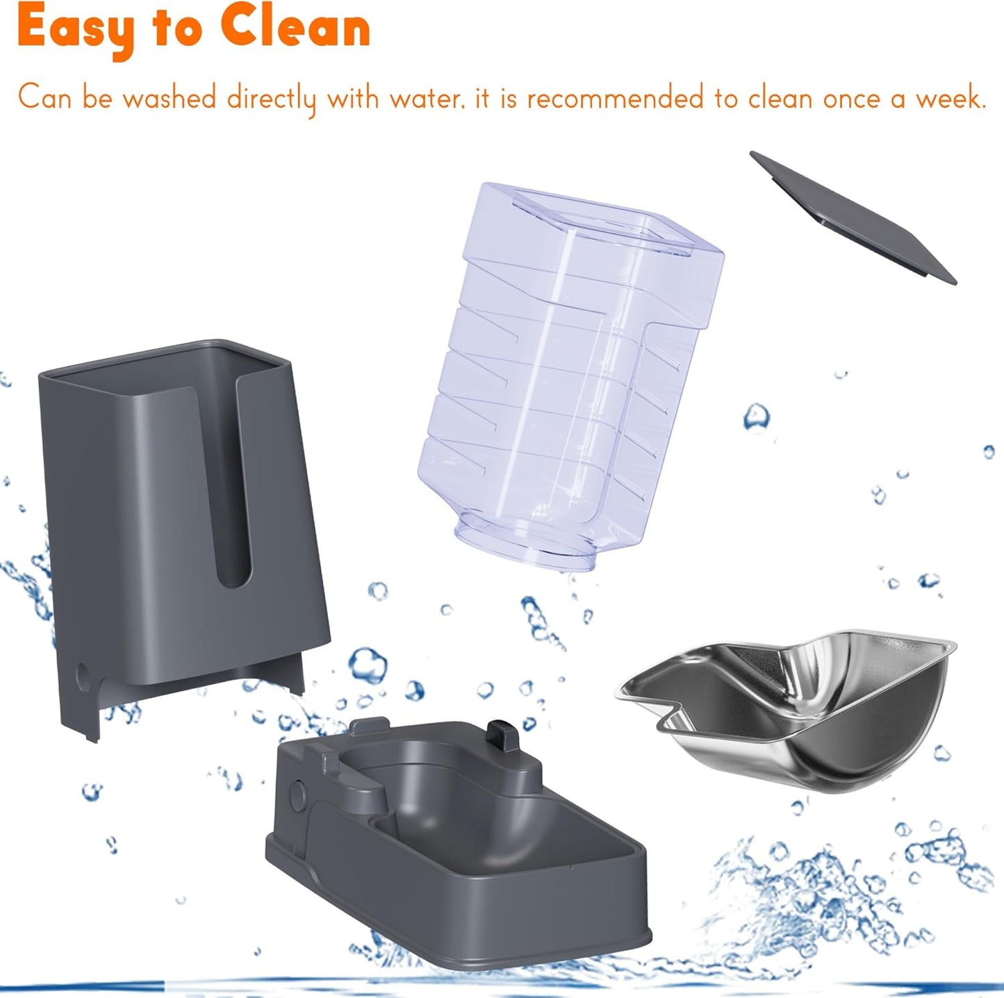 Futterspender und Wasserspender Set, gray stainless steel