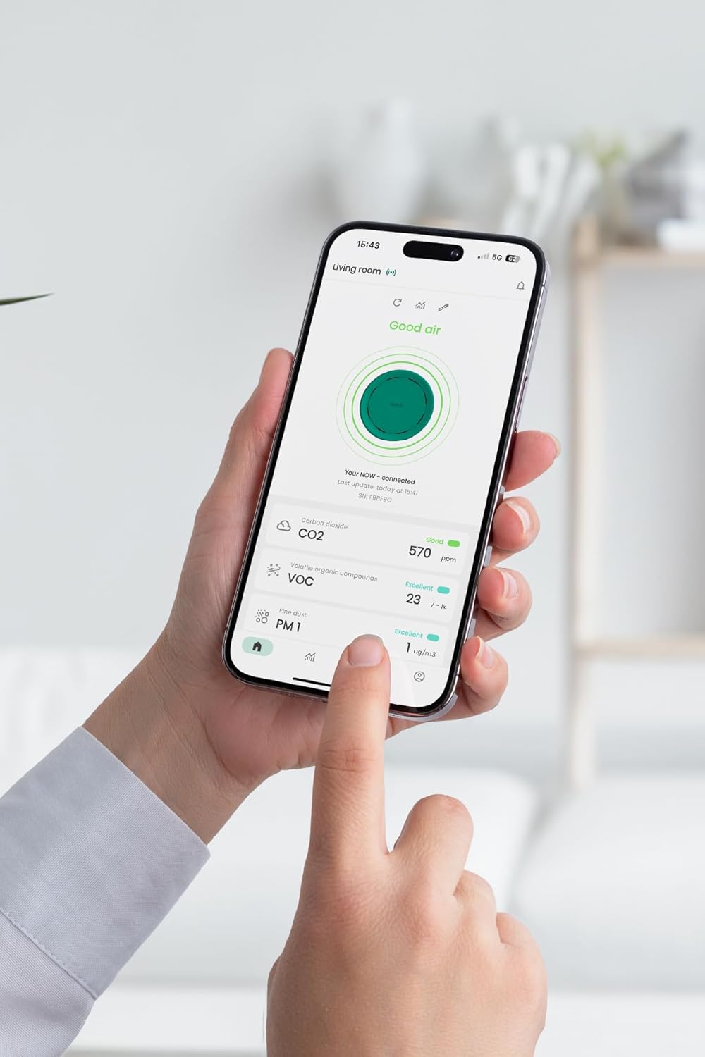 Now Luftqualität-Messgerät mit CO2 Melder & Smart Home Funktion, Grün