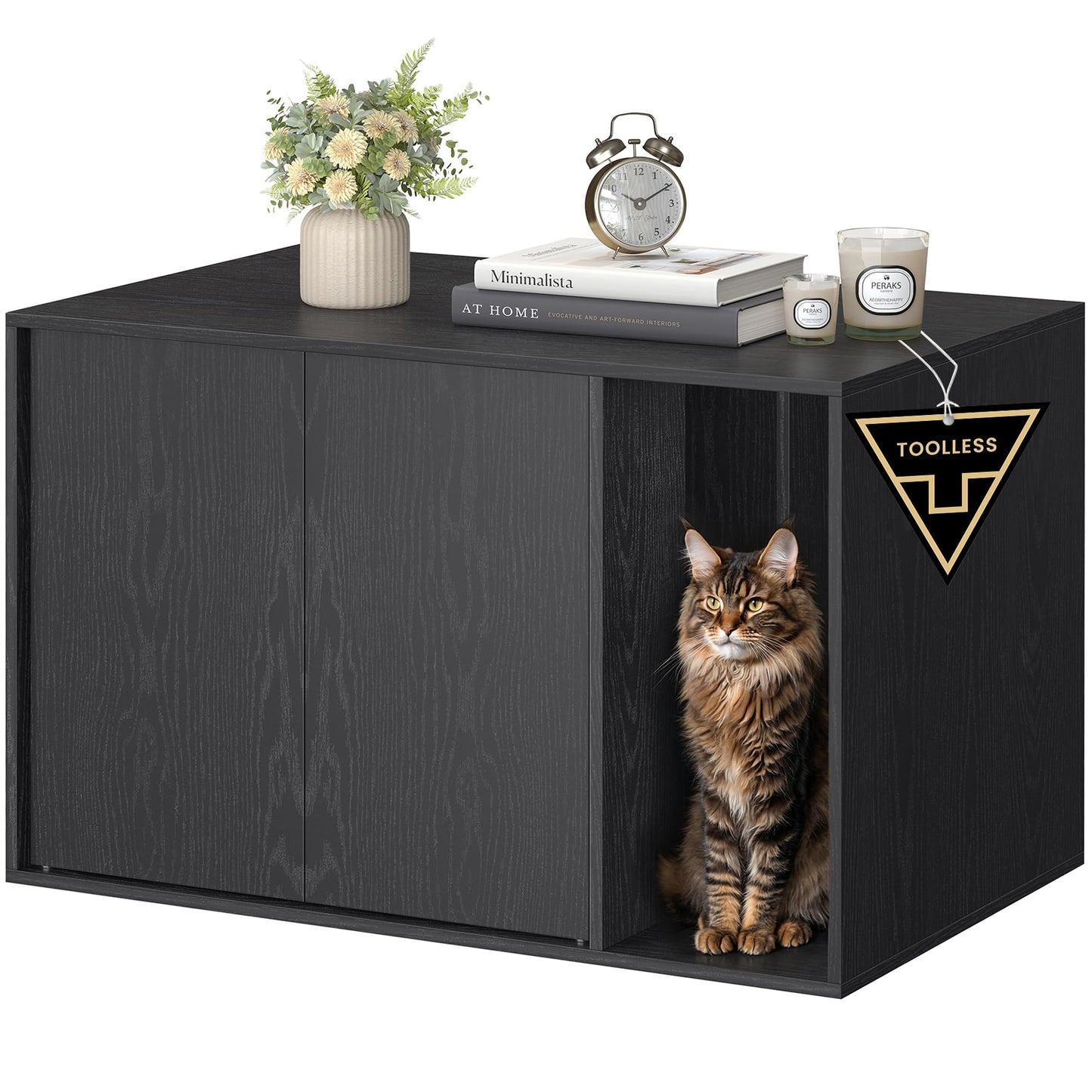 Katzenklo-Schrank mit werkzeugloser Montage, 80 x 50 x 50 cm Minimalstil schwarz