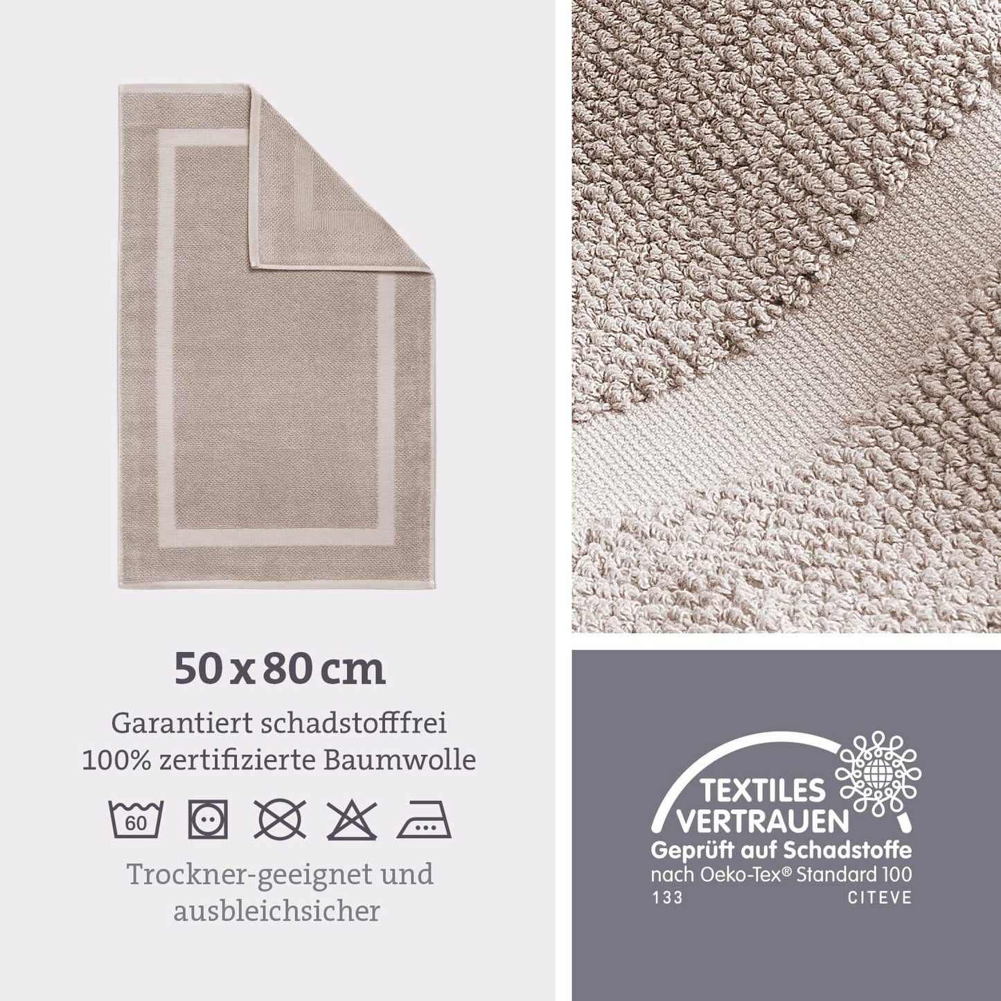 2er-Pack Badvorleger, 50 x 80 cm (Rechteckig) 2er Pack Sandgrau