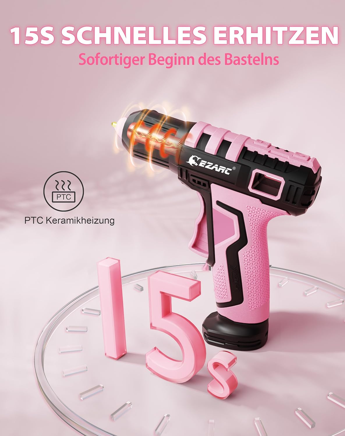 Kabellose Heissklebepistole mit 30 Klebesticks, Pink