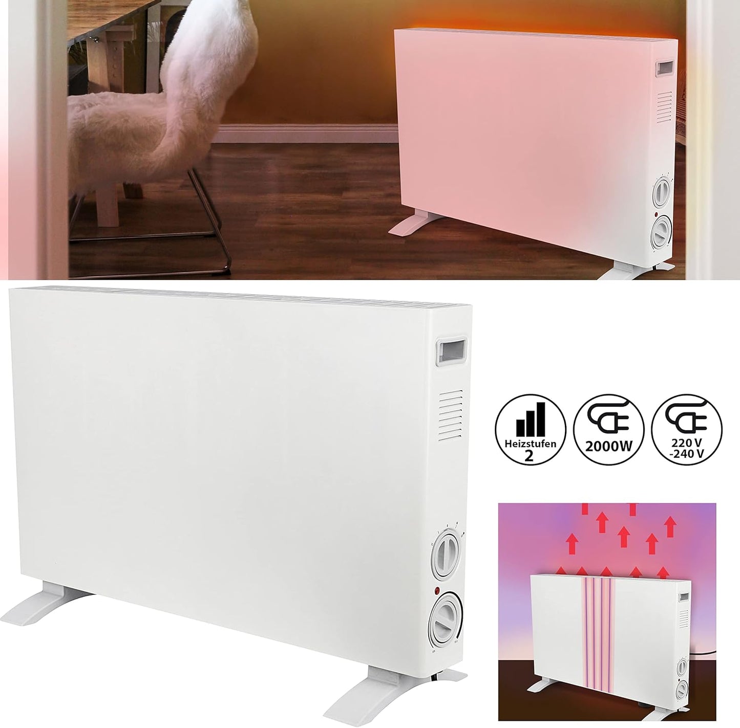 ProTherm Konvektorheizung mit Abschaltautomatik, Standheizung 68x45 Cm