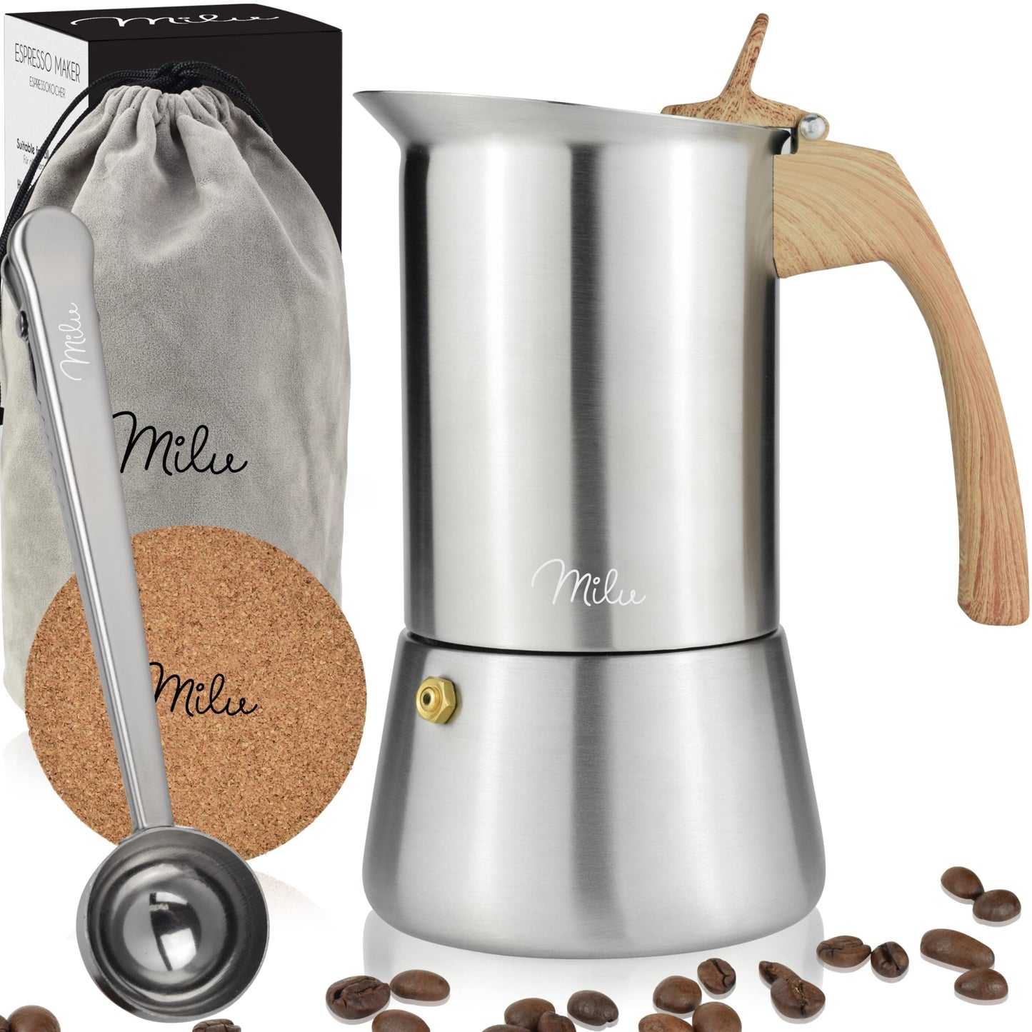 Espressokocher für Induktion mit Zubehör, 300 ml (Standard) Wood