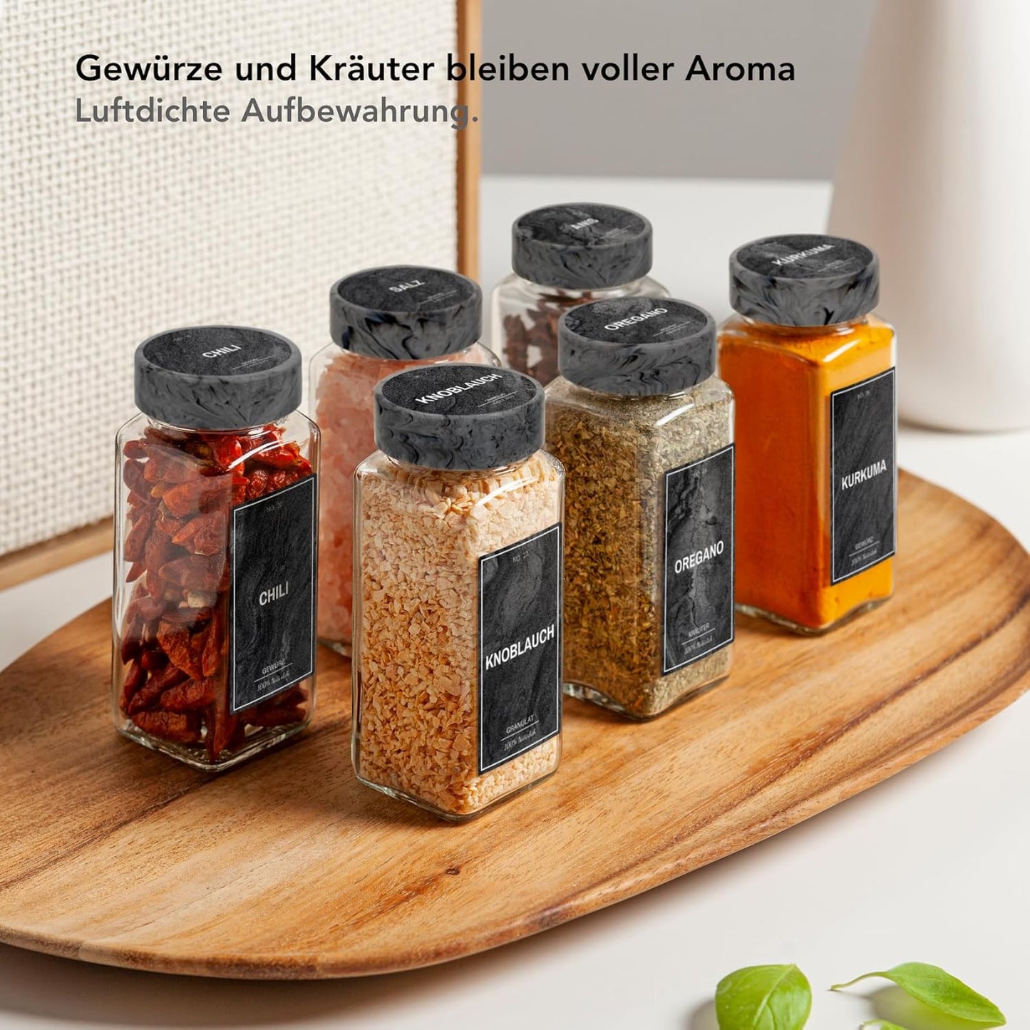 24-teiliges Gewürzgläser-Set mit Etiketten, Midnight Marble