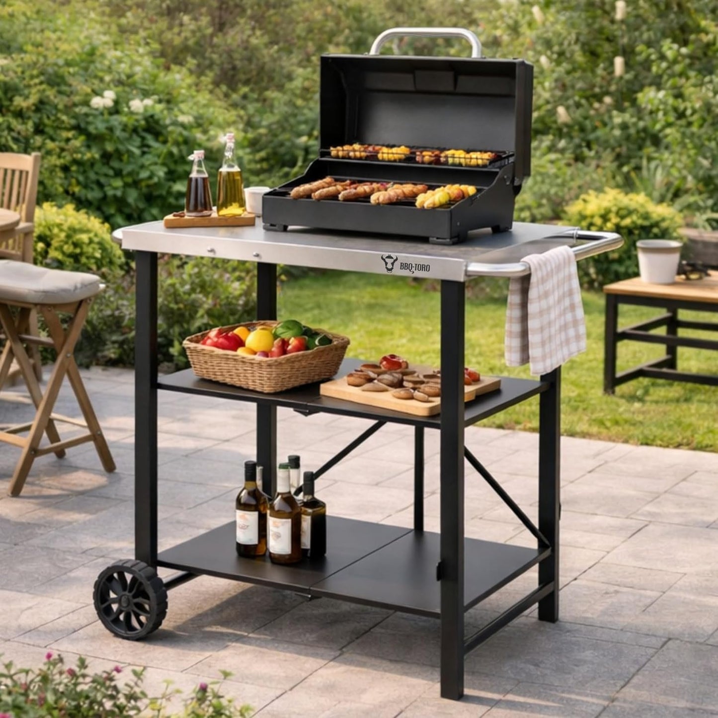 Klappbarer Grill- und Servierwagen, Silber