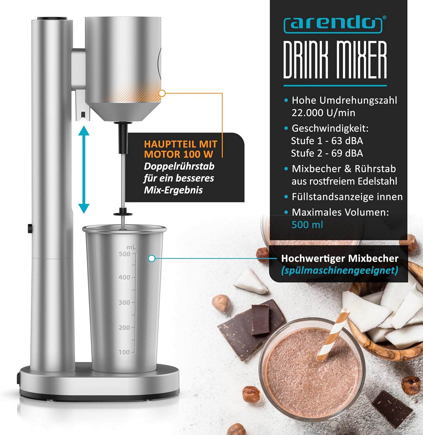 Drink Mixer mit 2 Geschwindigkeiten und 22.000 U/min