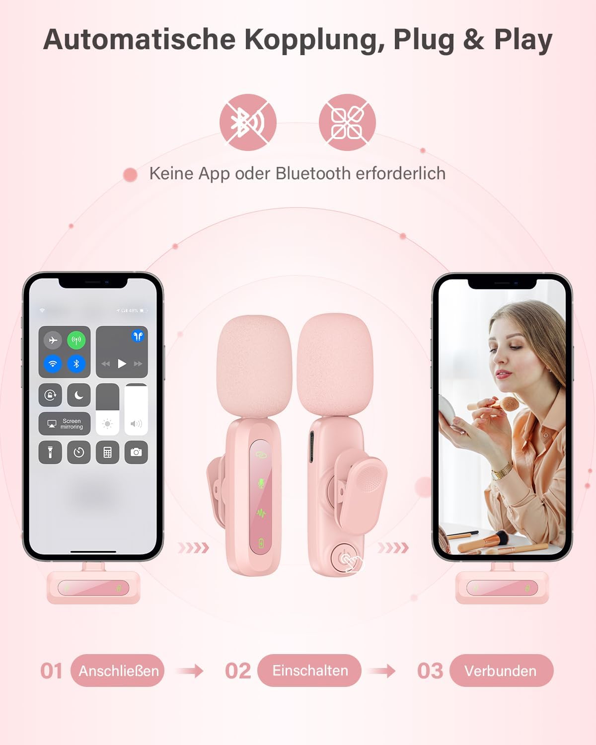 Kabelloses Lavalier-Mikrofon für Mobilgeräte, Rosa
