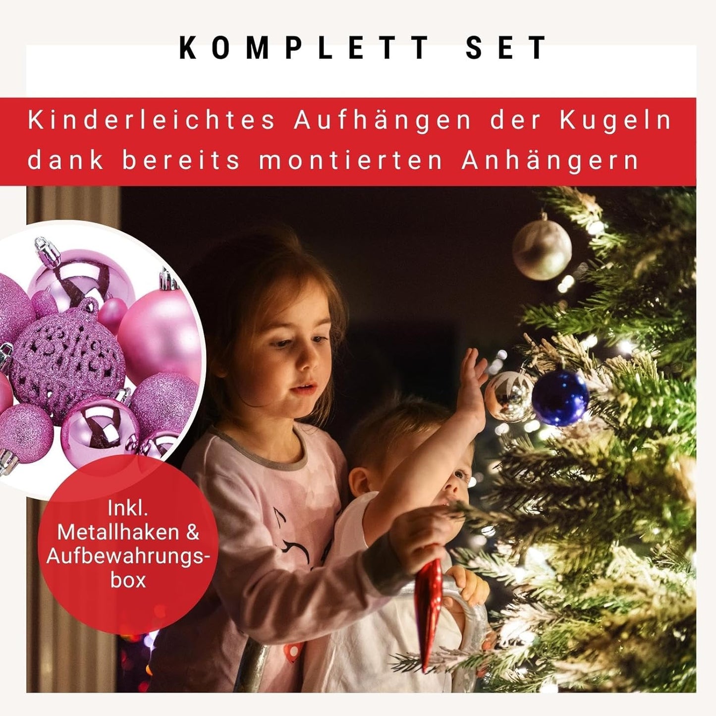 Weihnachtskugeln-Set, 50, Rosa