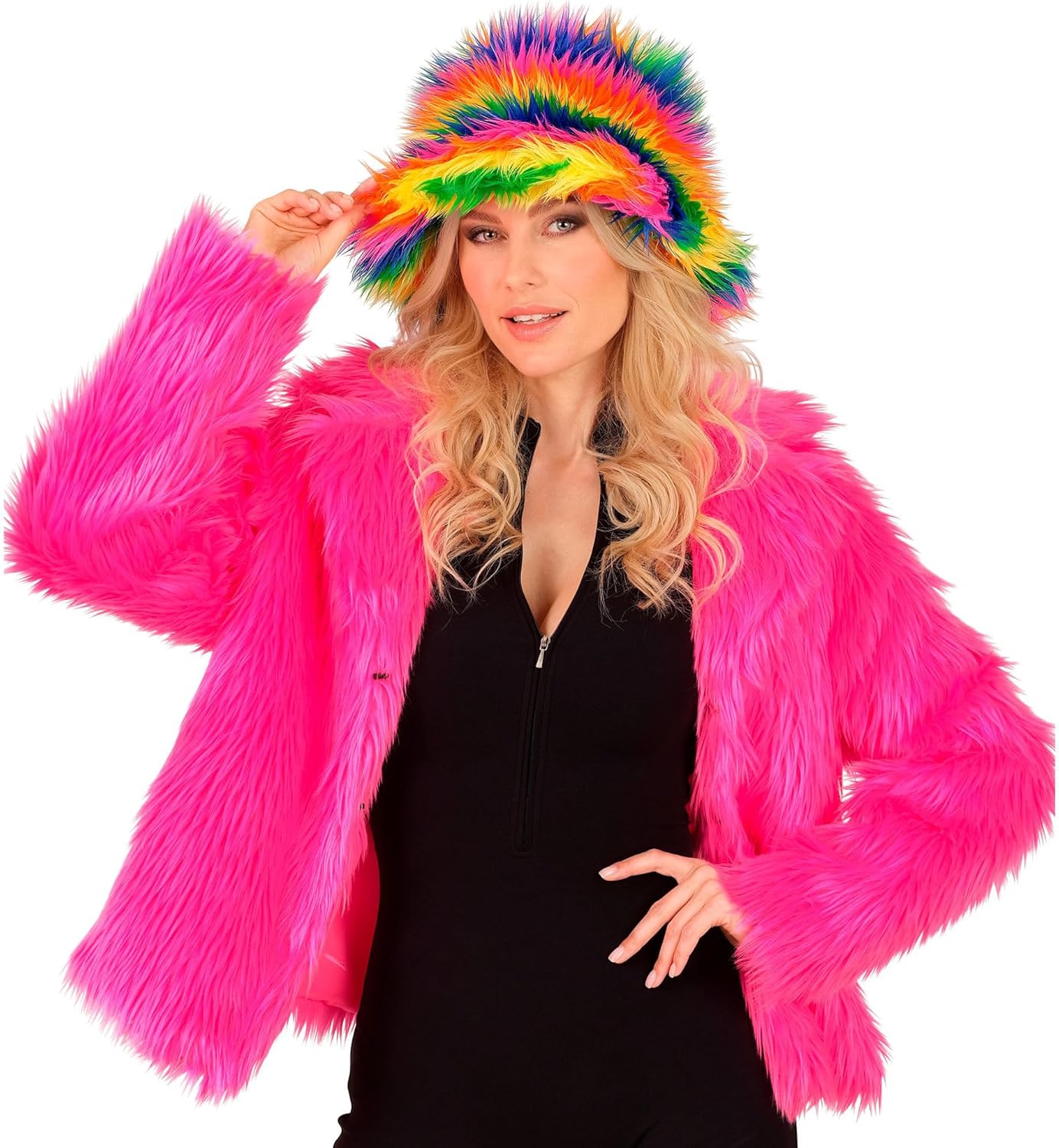 Neon Pinke Damen Plüschjacke, Neon-pink L-XL